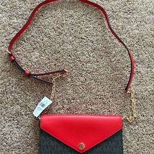 Michael Kors Red and Brown Crossbody Bag